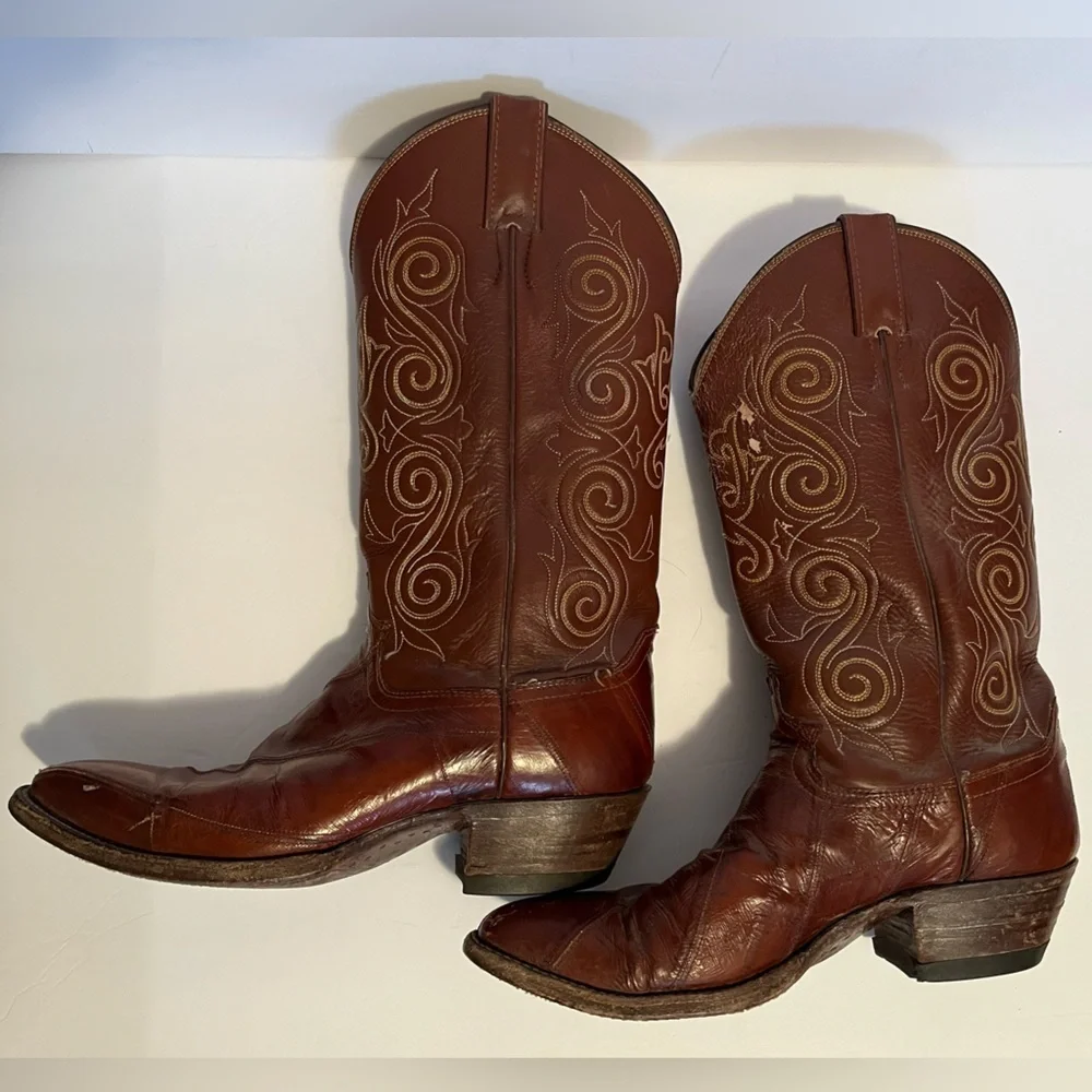 Men's Brown Style 08207 Leather Justin Cowboy Boots Sz 8.5 D
